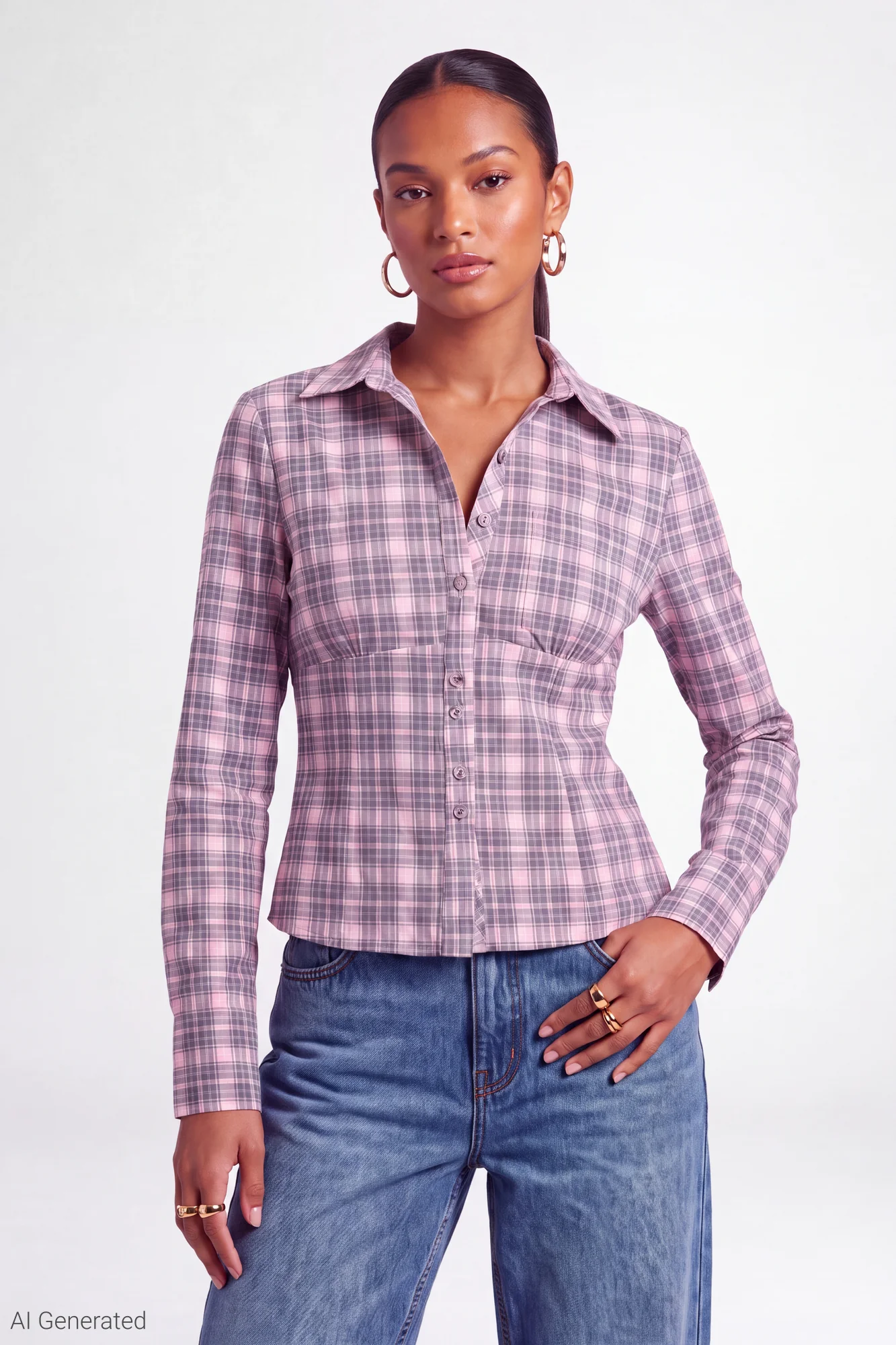 Plaid Poplin Button-Up Top