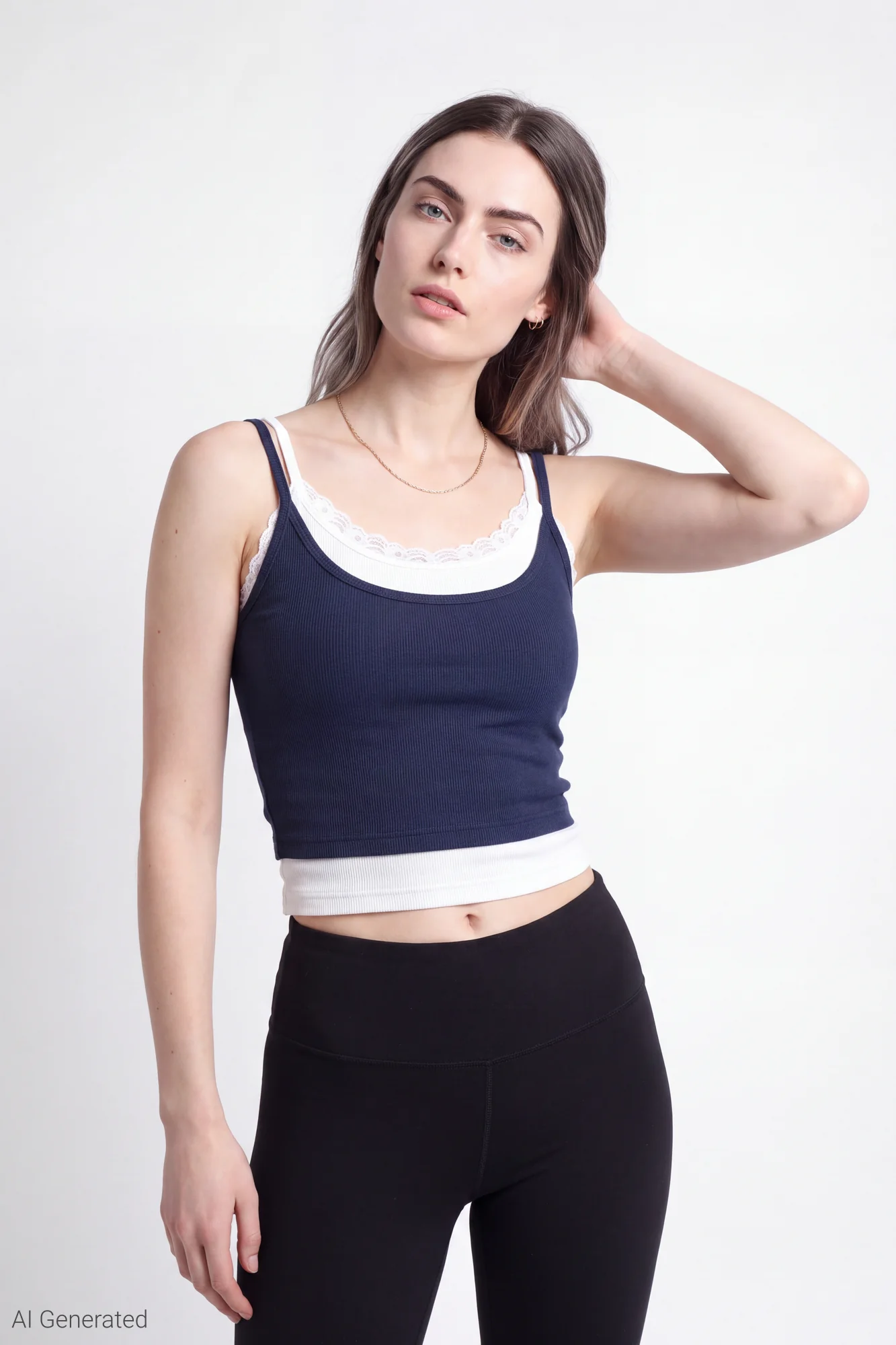 Ribbed Lace Trim Layered Twofer Tank