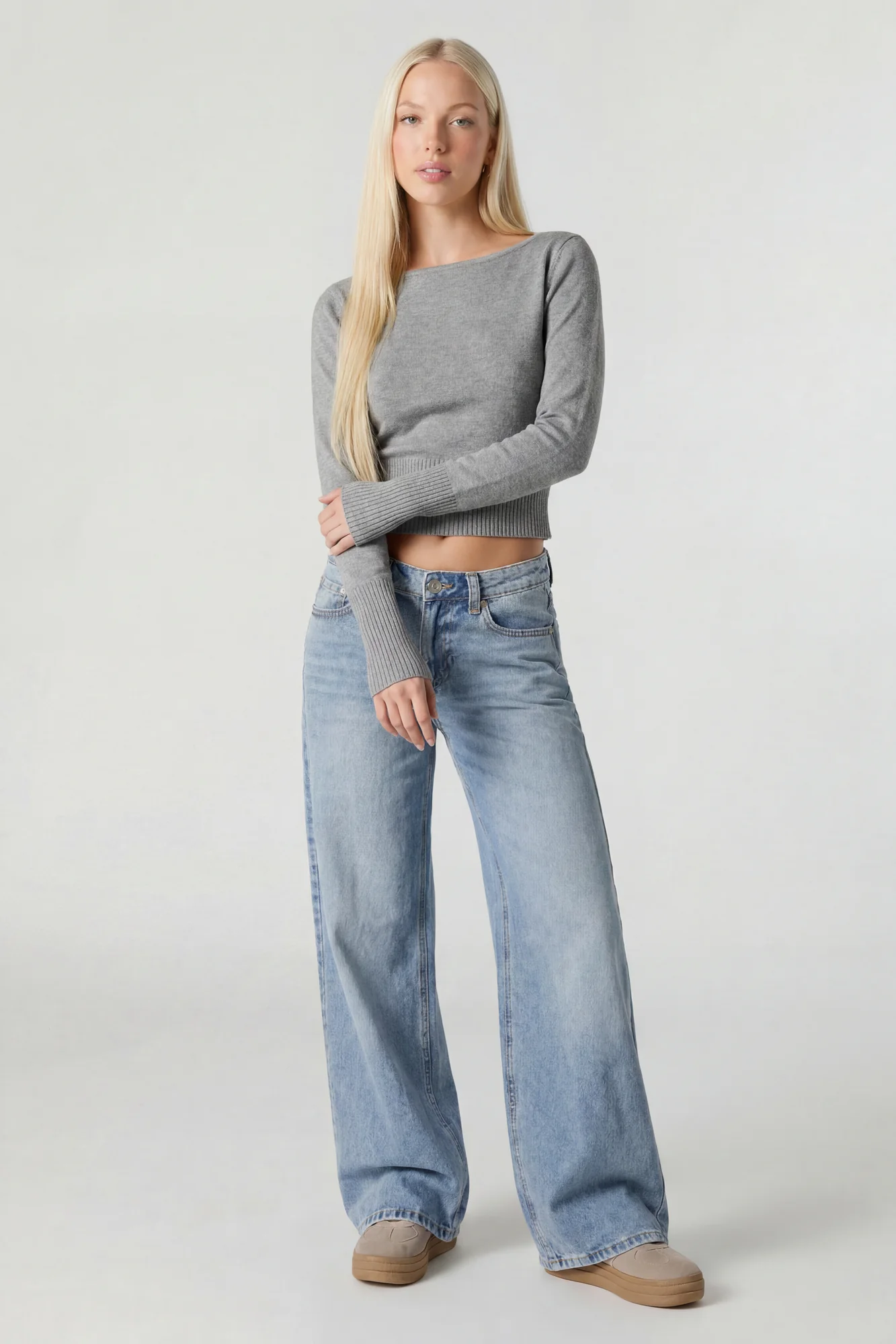Boat Neck Long Sleeve Sweater