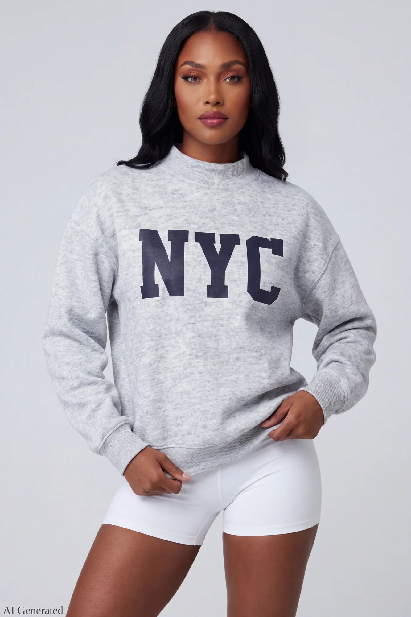 Fleece Graphic Mock Neck Sweatshirt