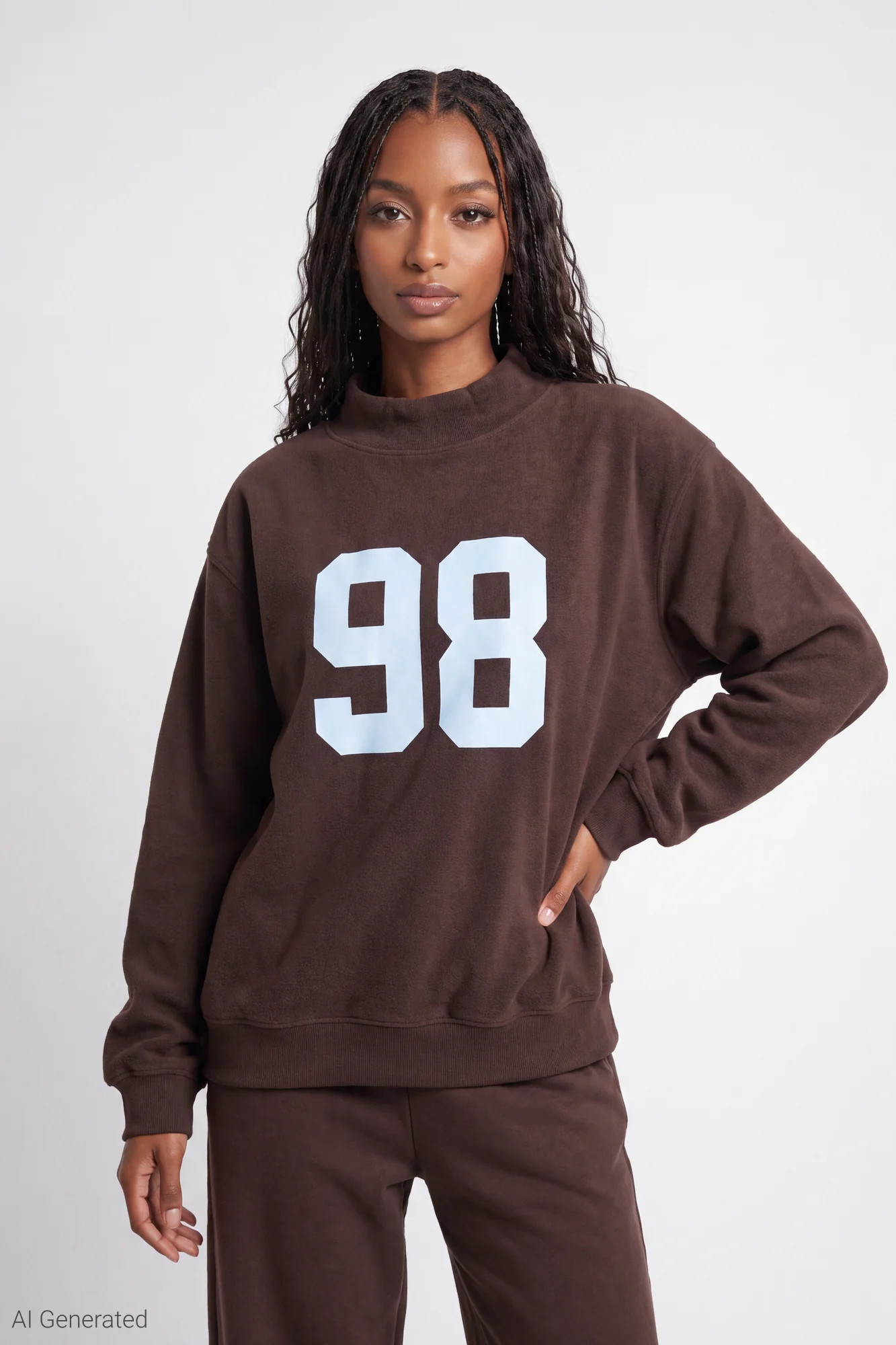 Fleece Graphic Mock Neck Sweatshirt