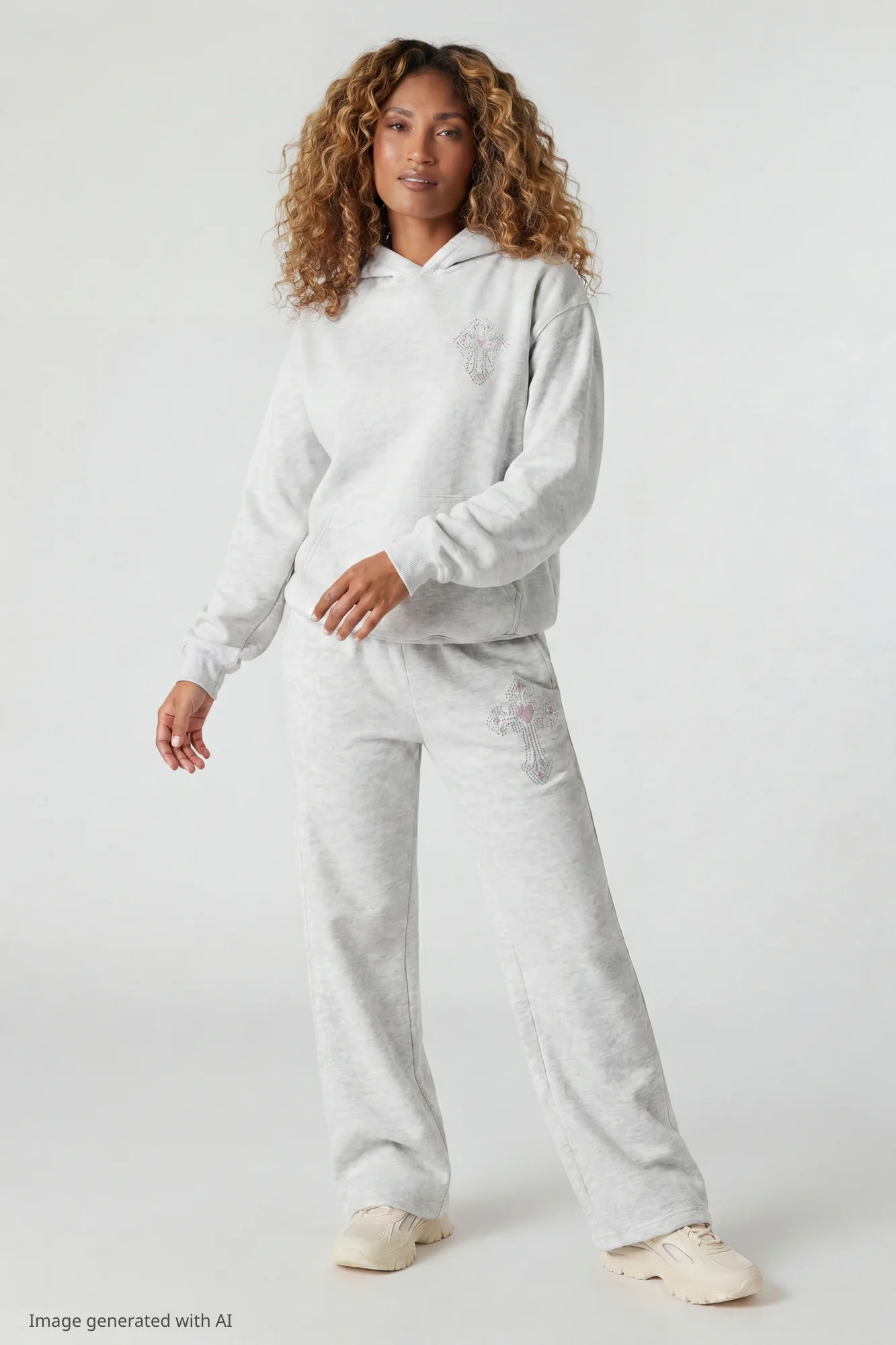 Fleece Rhinestone Wide Leg Sweatpant