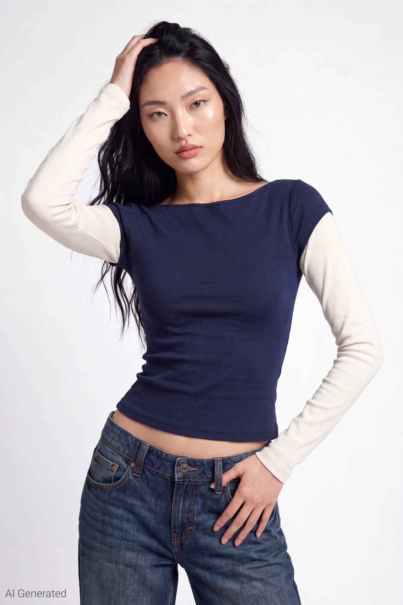 Twofer Boatneck Long Sleeve Top