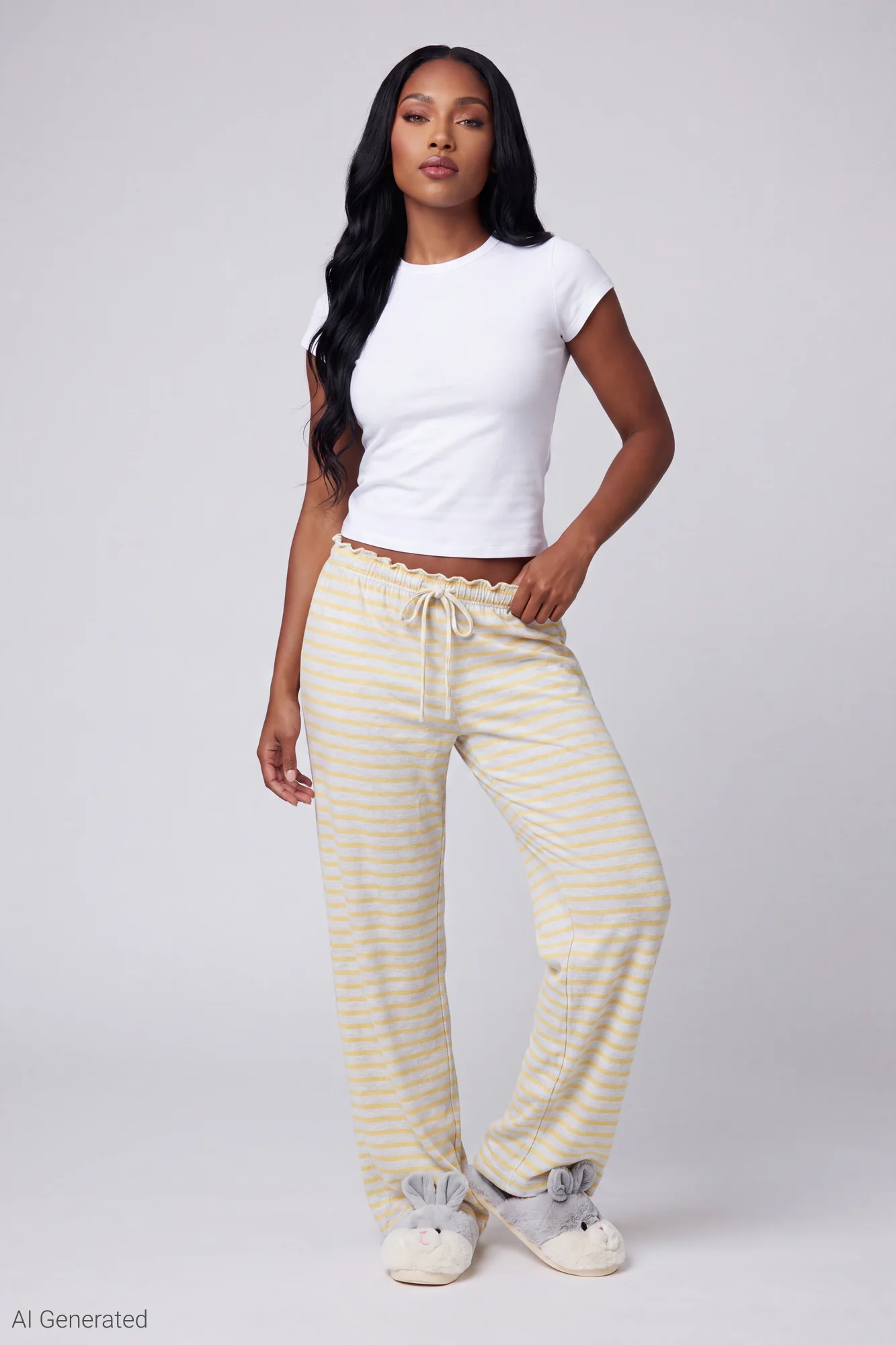 Lace Trim Printed Pajama Pant