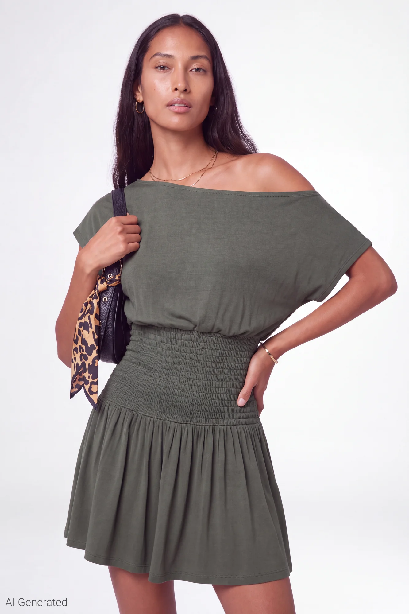 Off Shoulder Smocked Waist Mini Dress