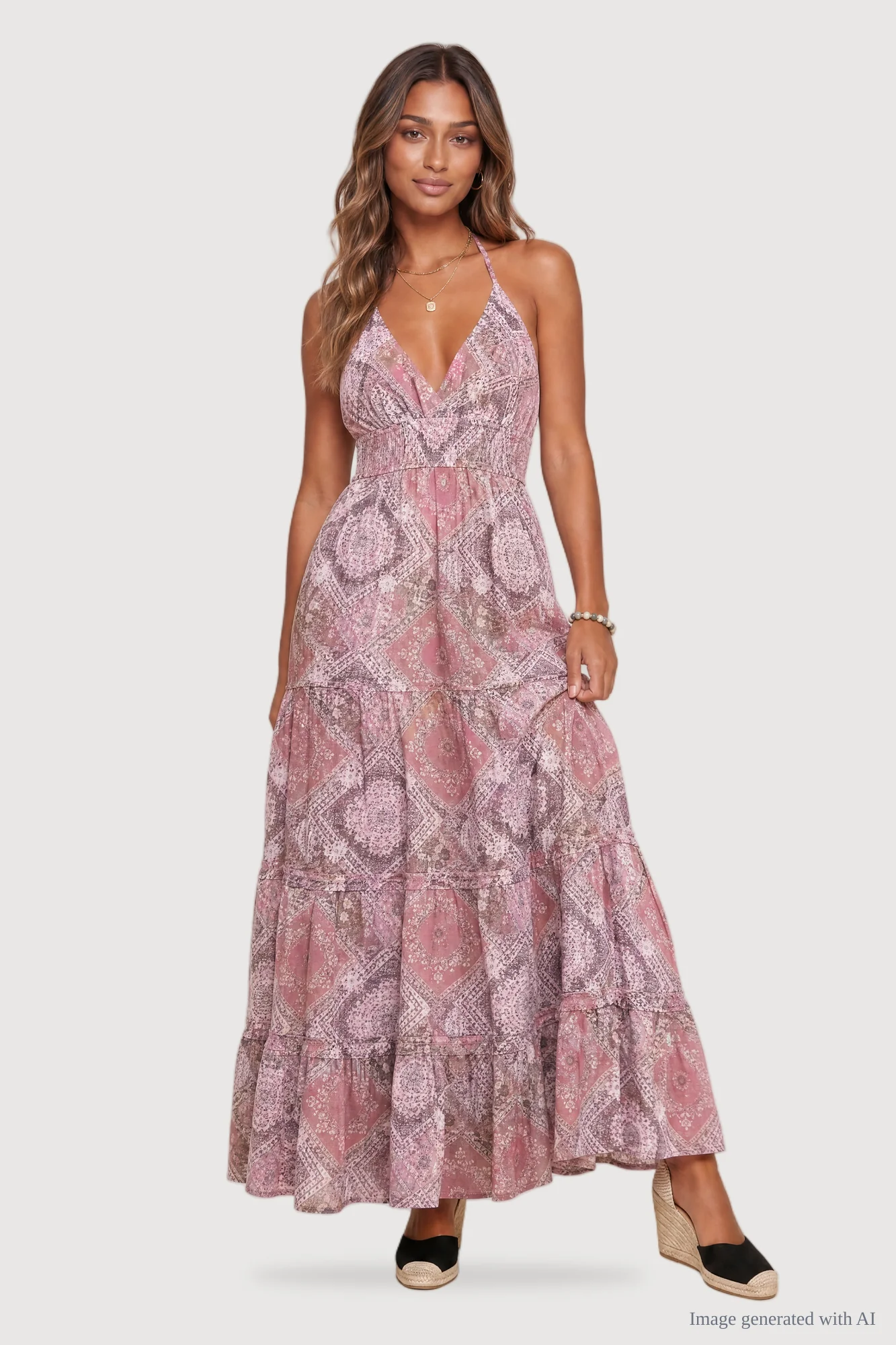 Tie-Back Tiered Maxi Dress