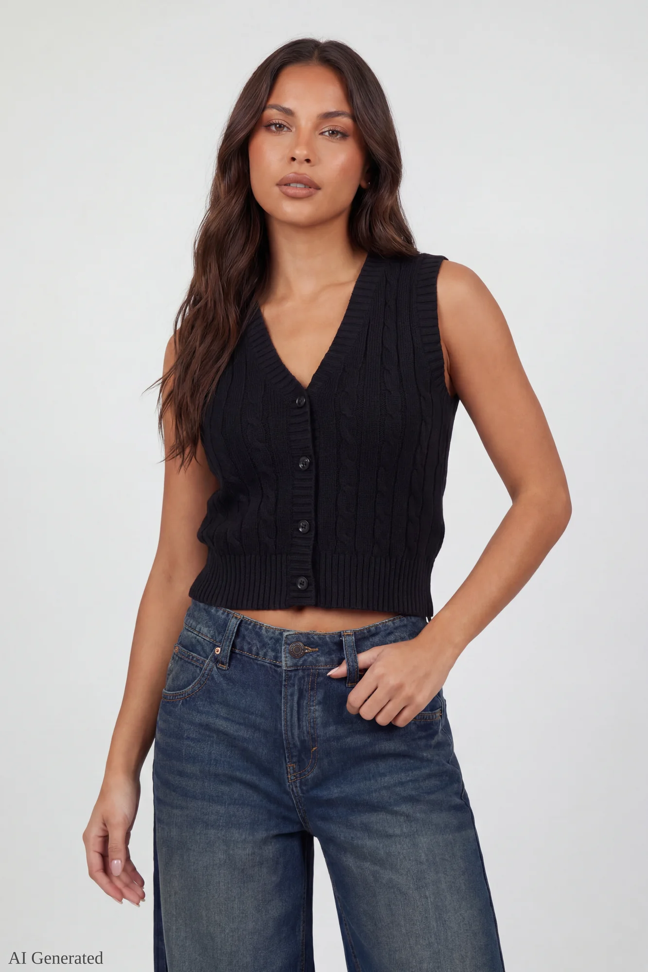 Cable Knit Button-Up Sweater Vest