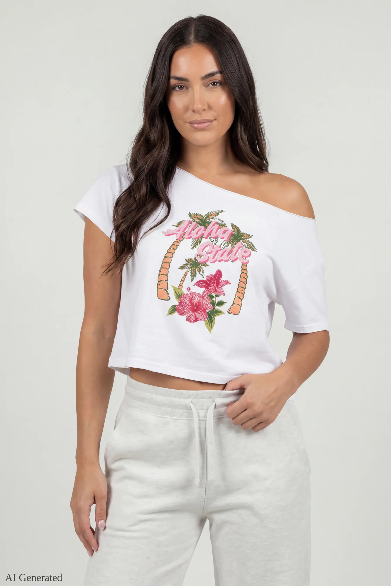 Off-Shoulder Summer Graphic T-Shirt