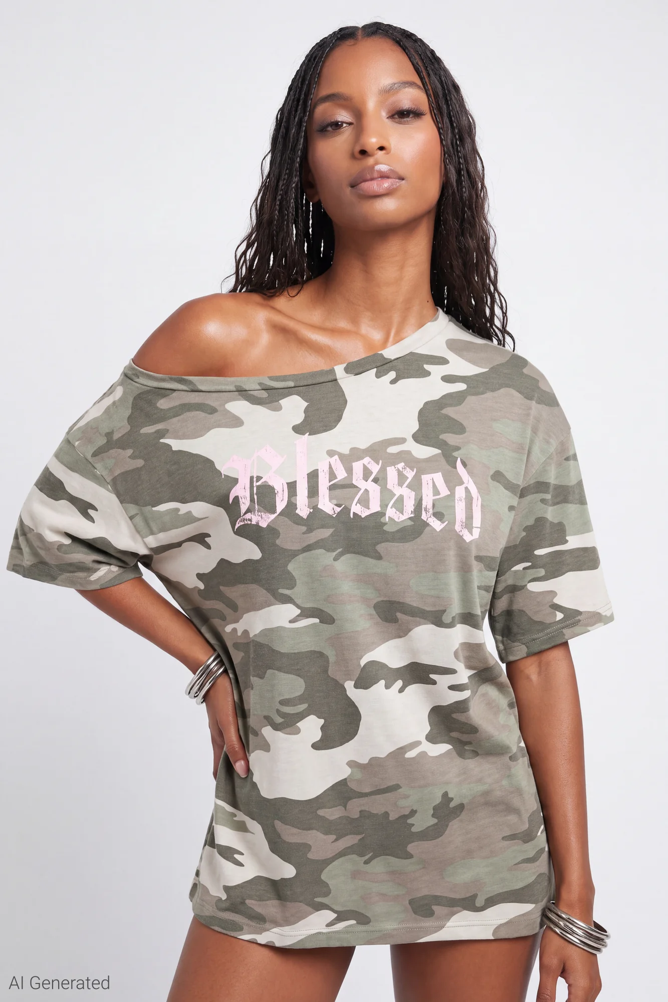 Off Shoulder Graphic T-Shirt