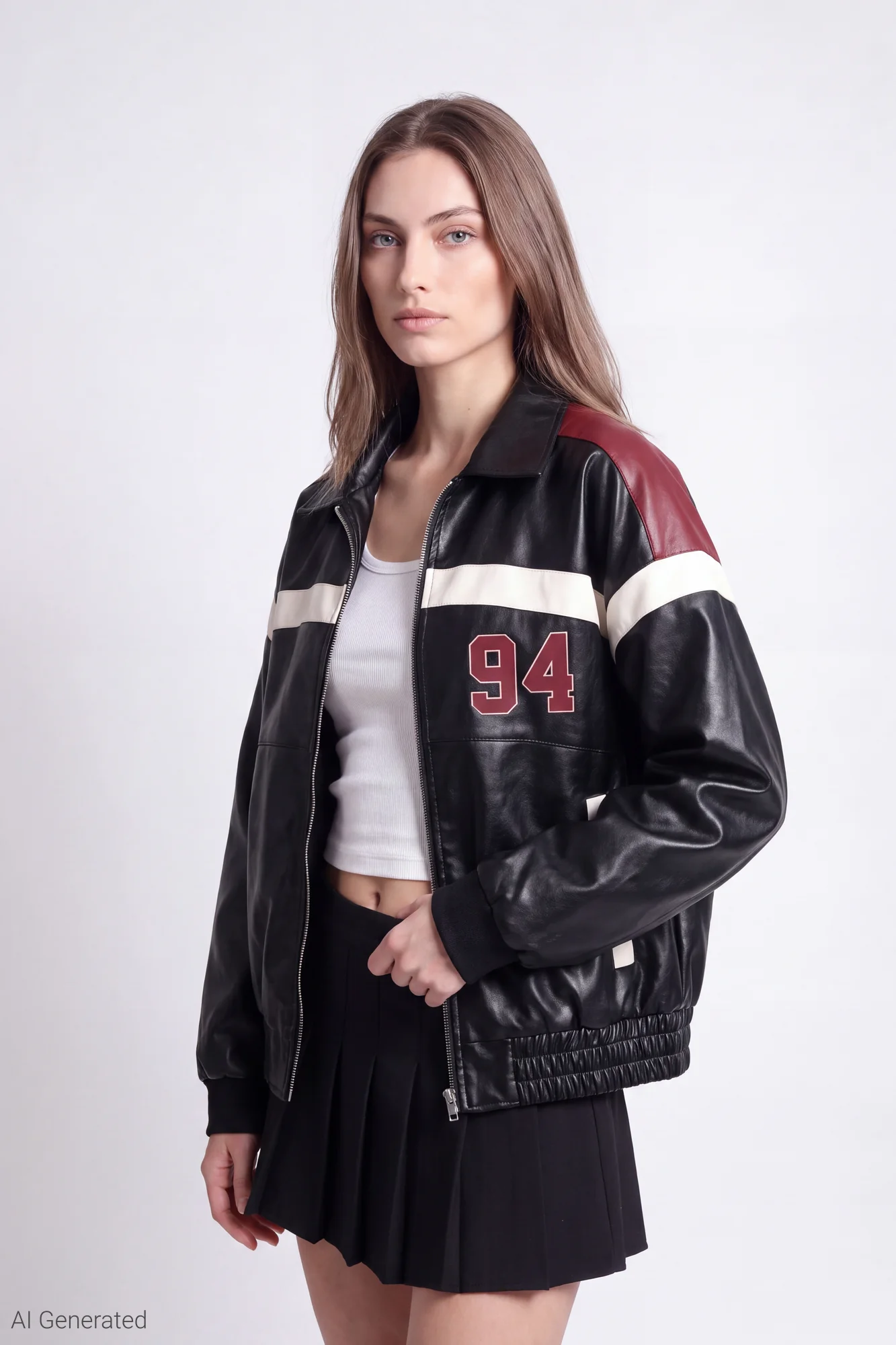 Faux Leather Color Block Jacket
