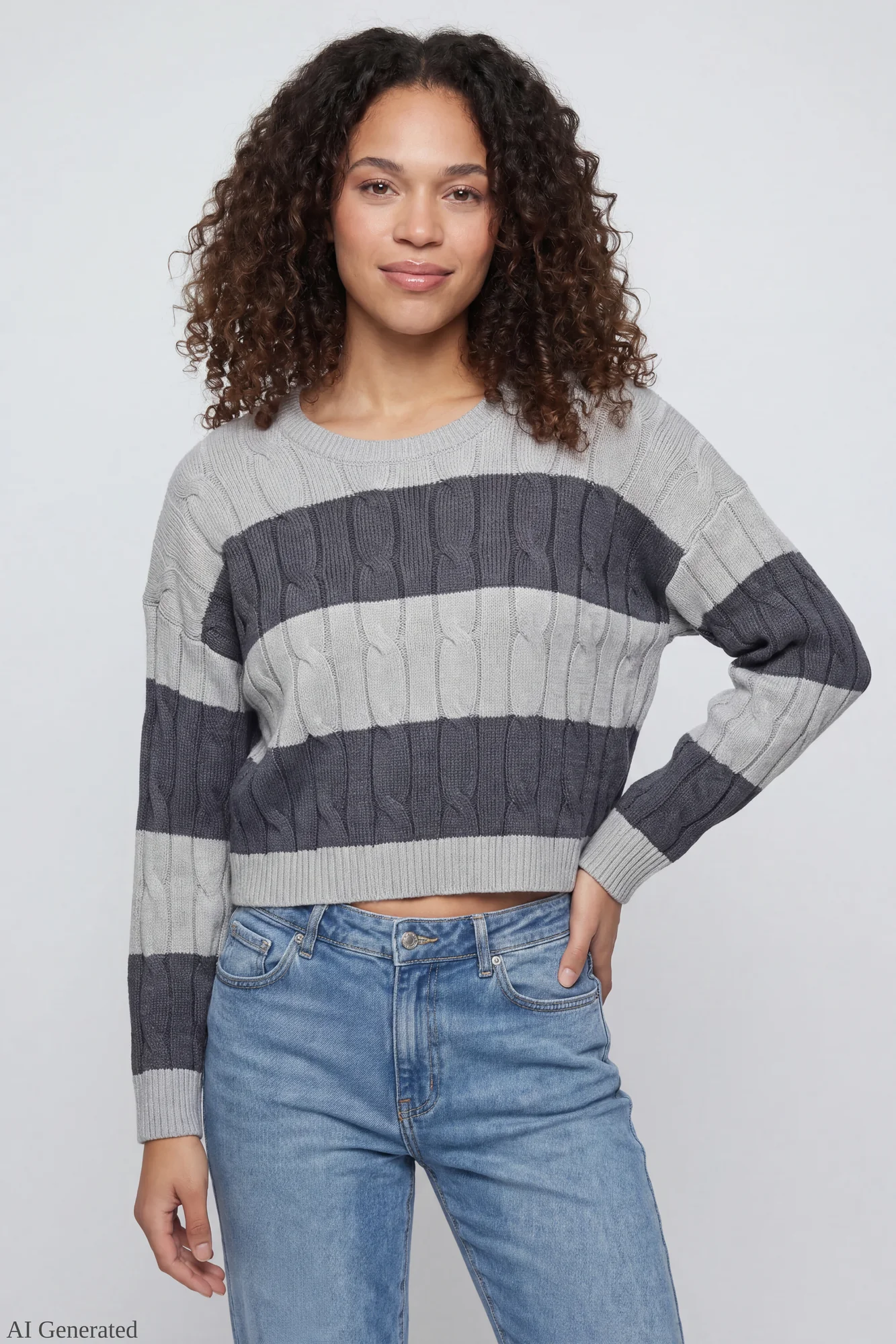 Cable Knit Striped Sweater