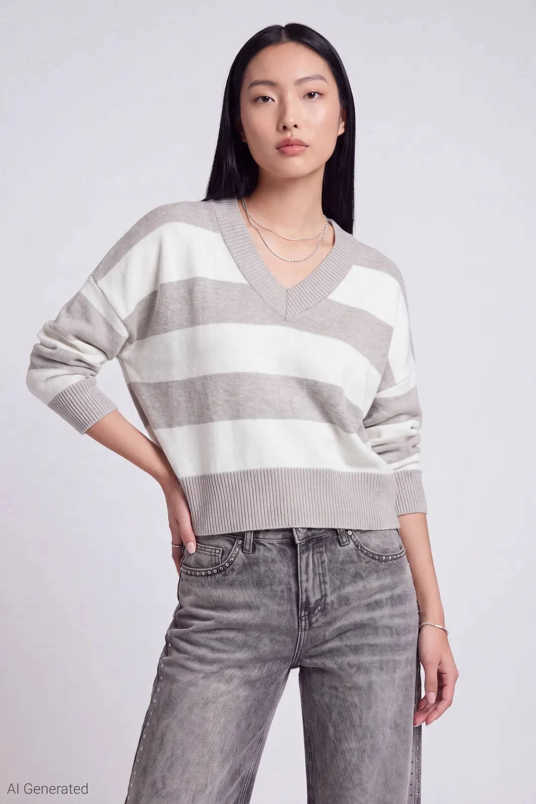 Striped V-Neck Sweater