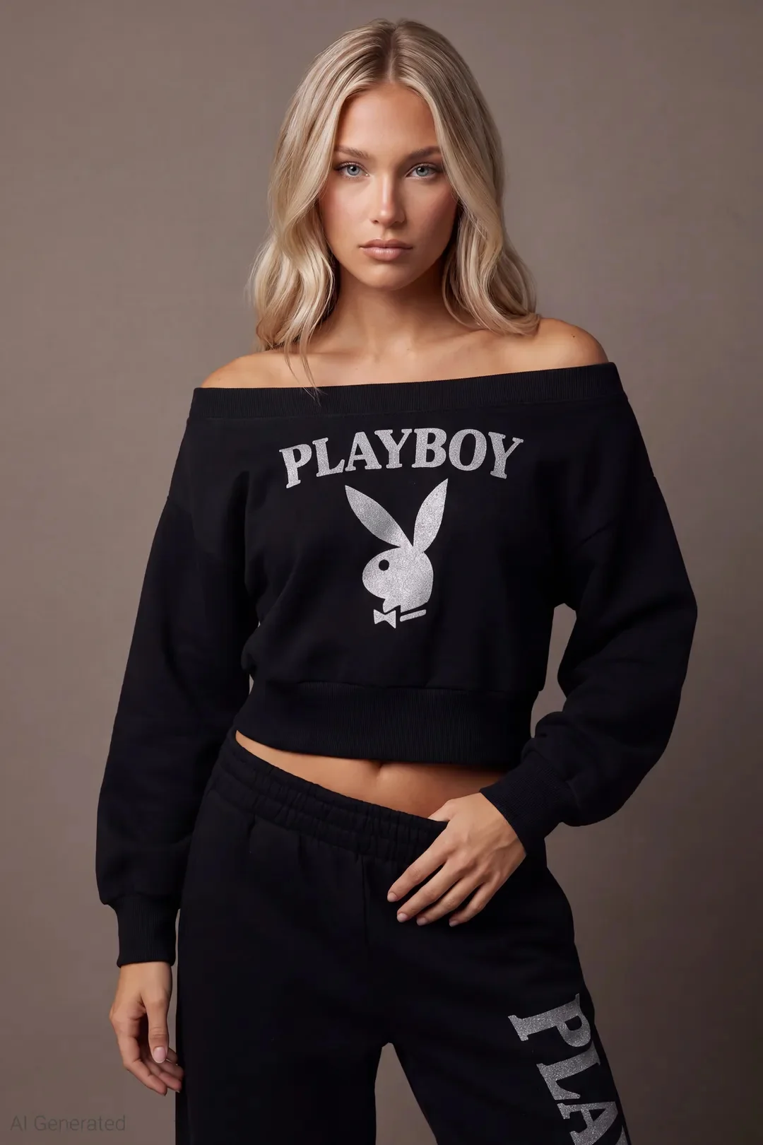 Playboy Fleece Off Shoulder Sweatshirt