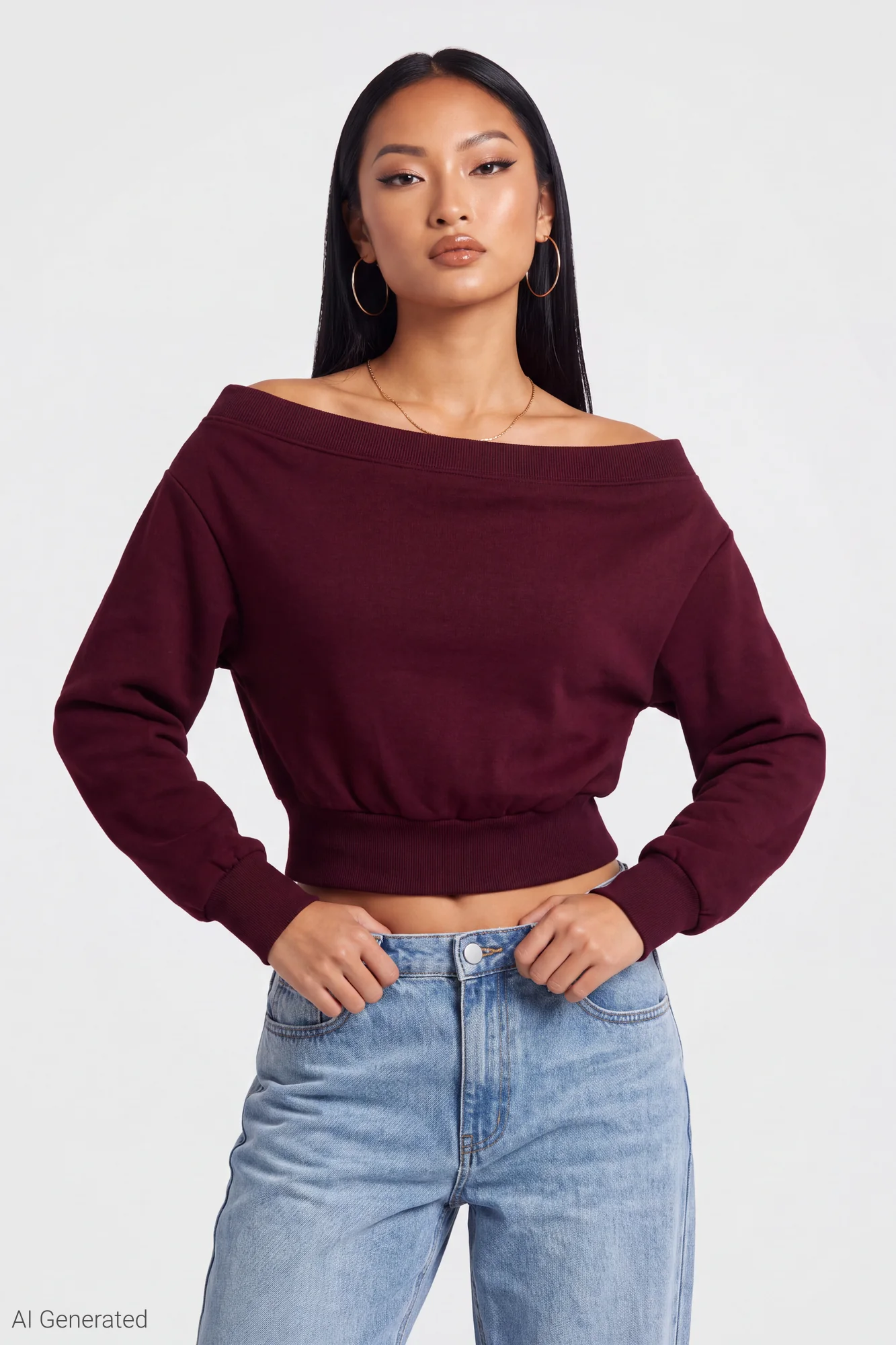 Off Shoulder Fleece Sweatshirt