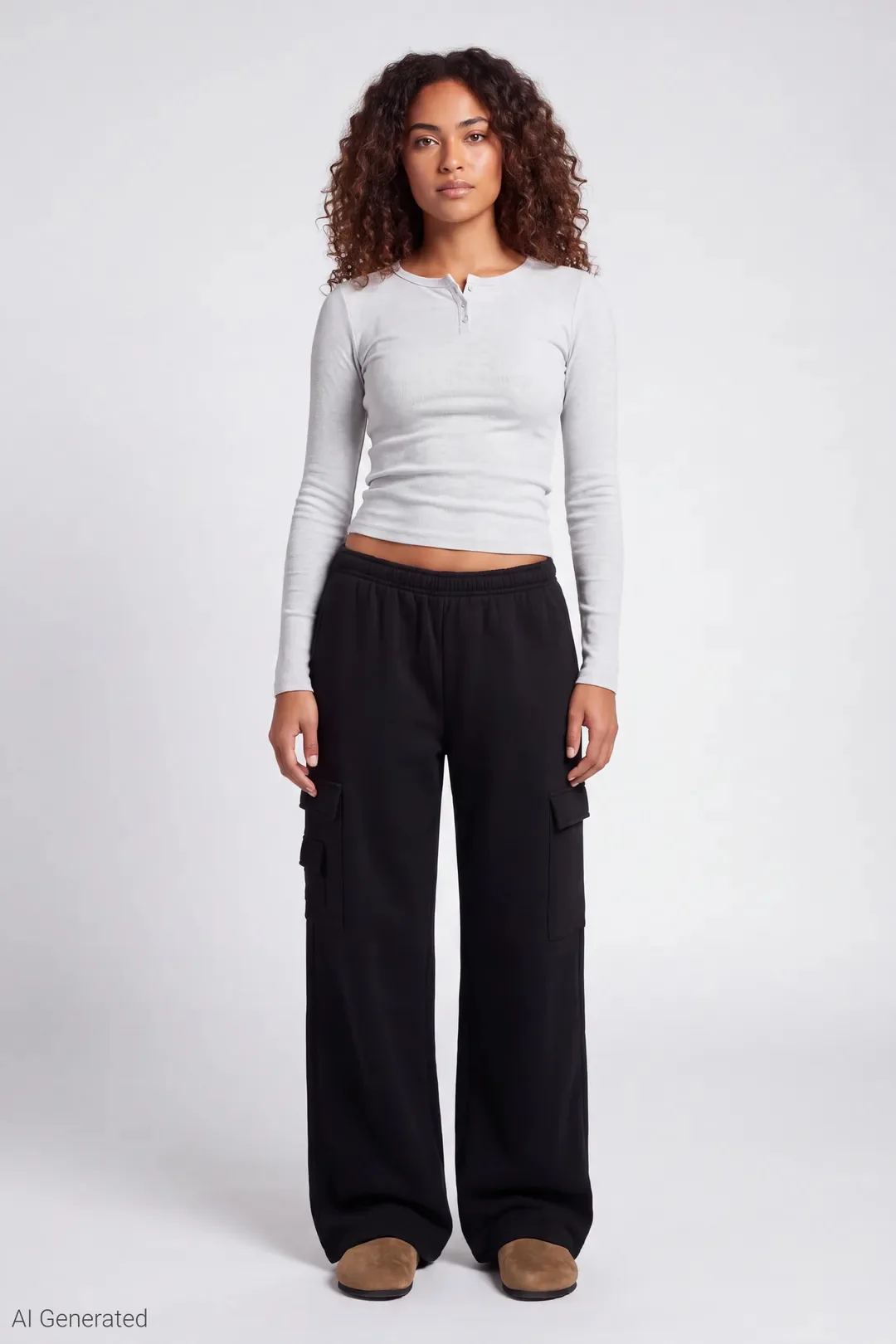 Fleece Low Rise Wide Leg Cargo Sweatpant