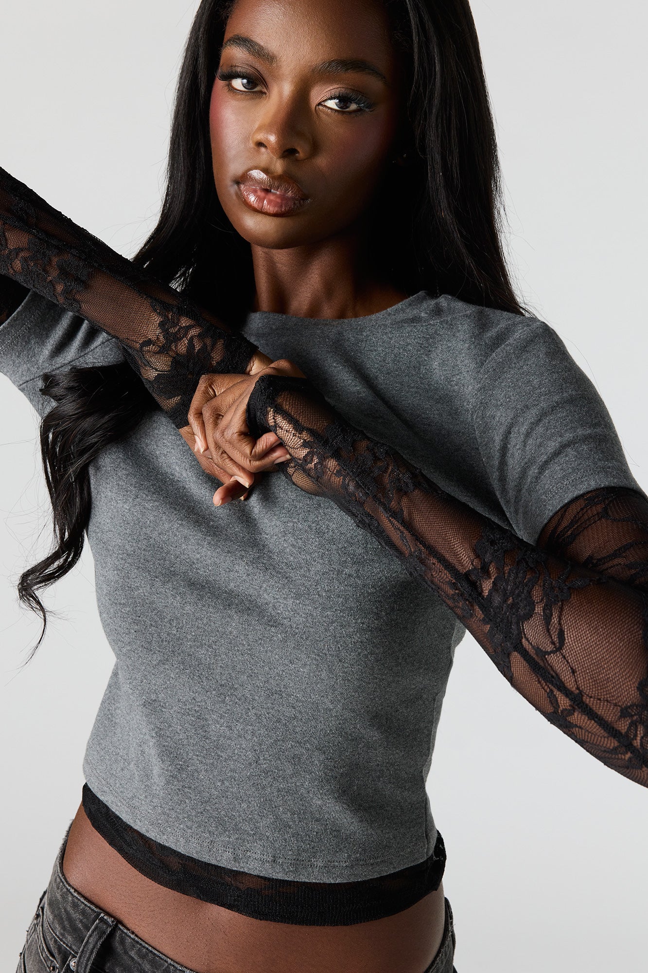 Twofer Lace Long Sleeve Top