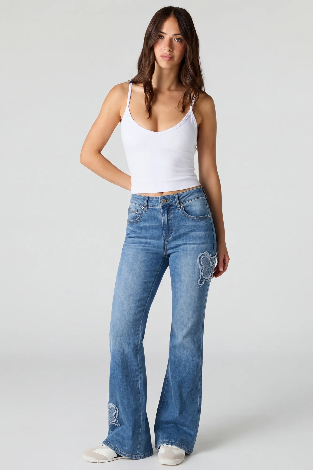 Stretch High Rise Butterfly Patch Flare Jean 22