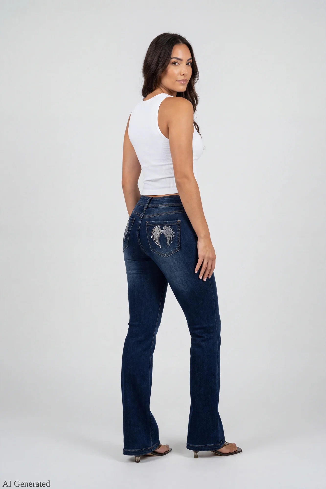 Stretch Low Rise Rhinestone Embroidered Flare Jean