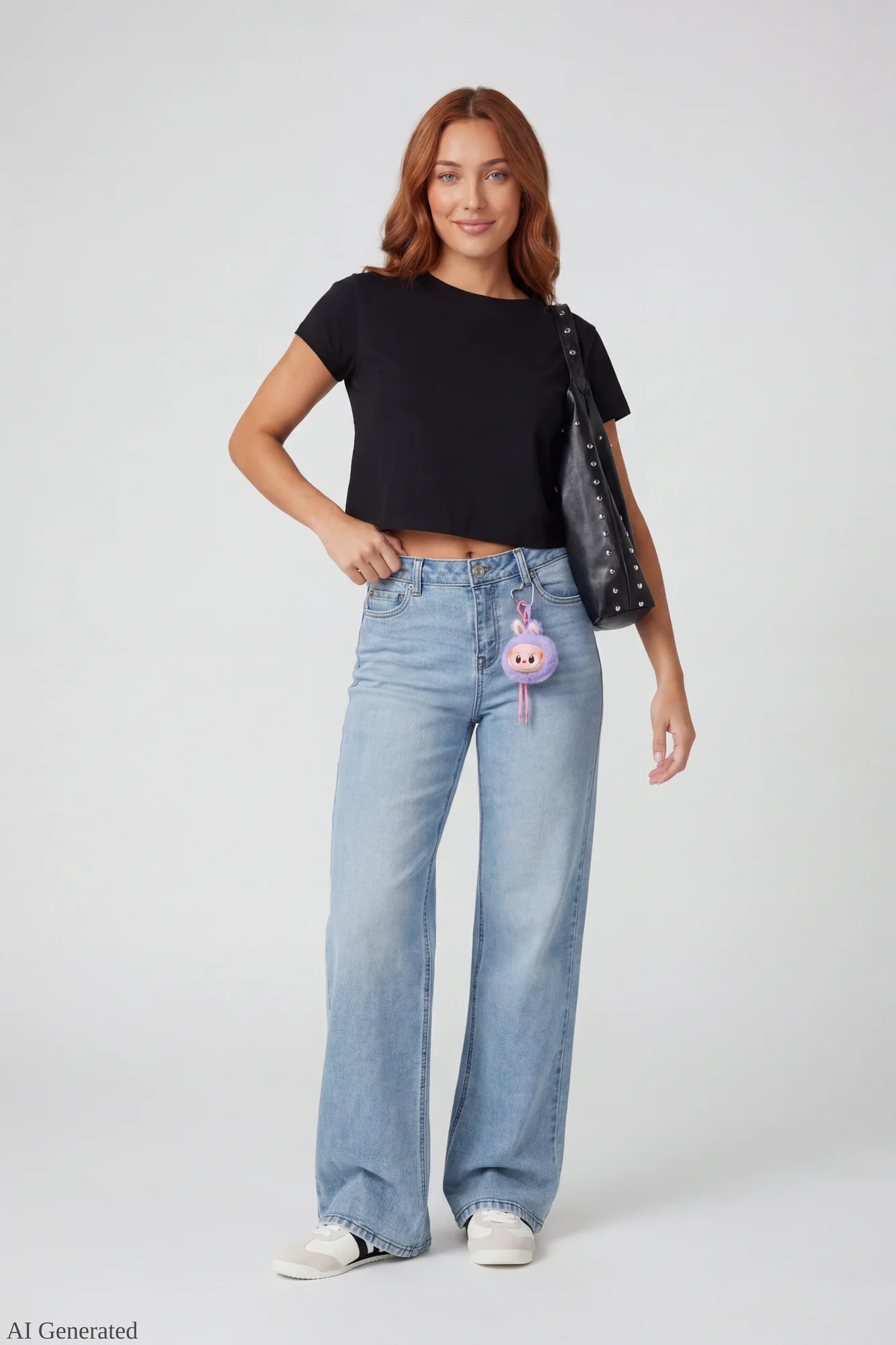 Paris Stretch High Rise Wide Leg Jean with Keychain