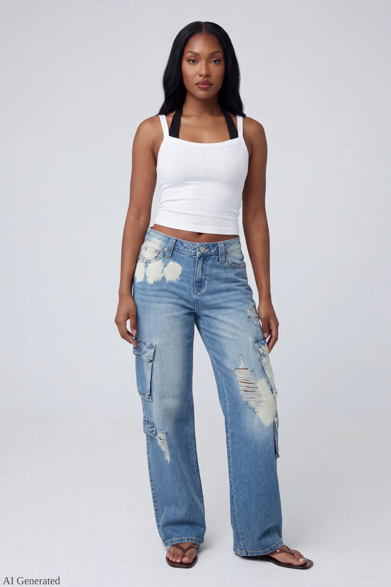 Ripped Low Rise Cargo Jean