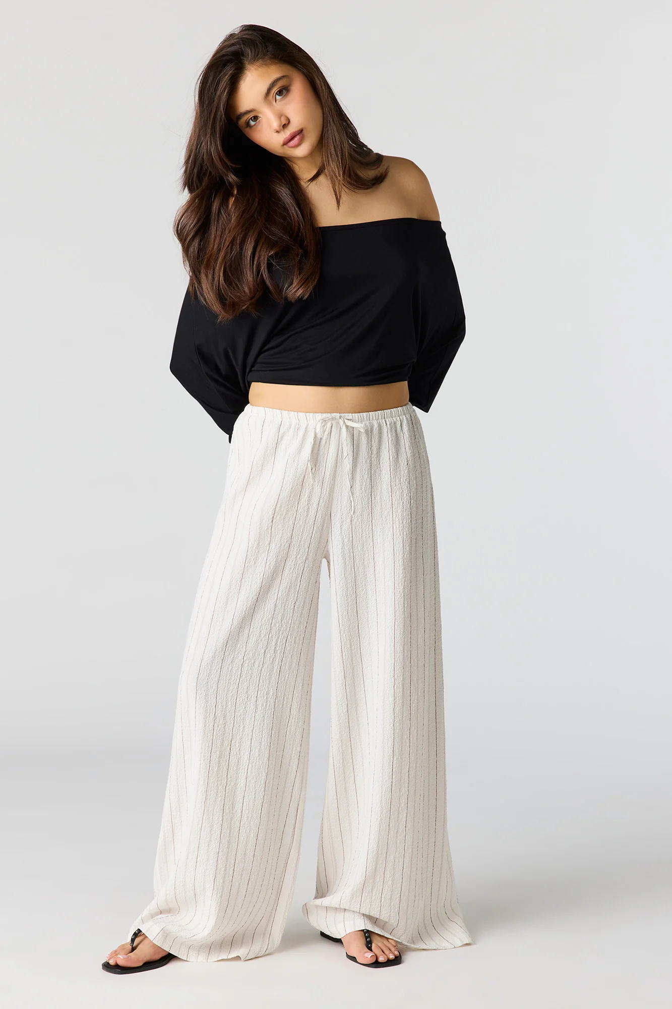 Textured Flowy Wide Leg Pant