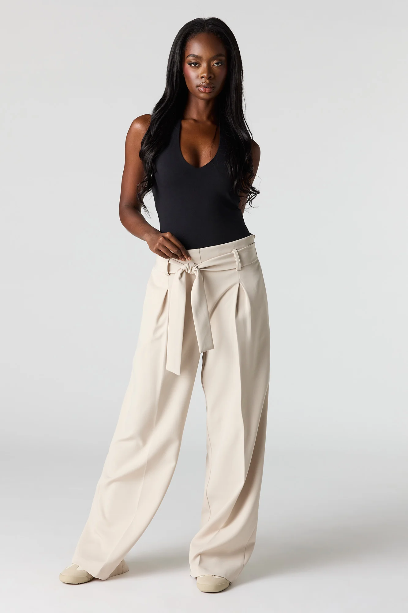 Belted Wide Leg Dress Pant