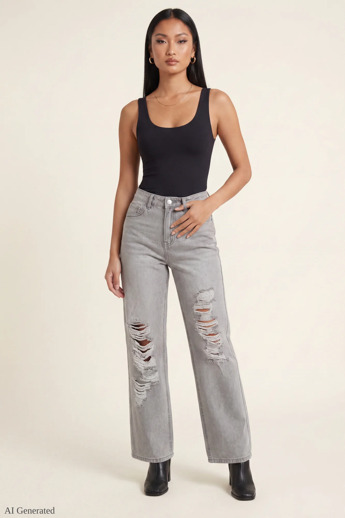 Brooklyn Ripped Low Rise Baggy Grey Jean