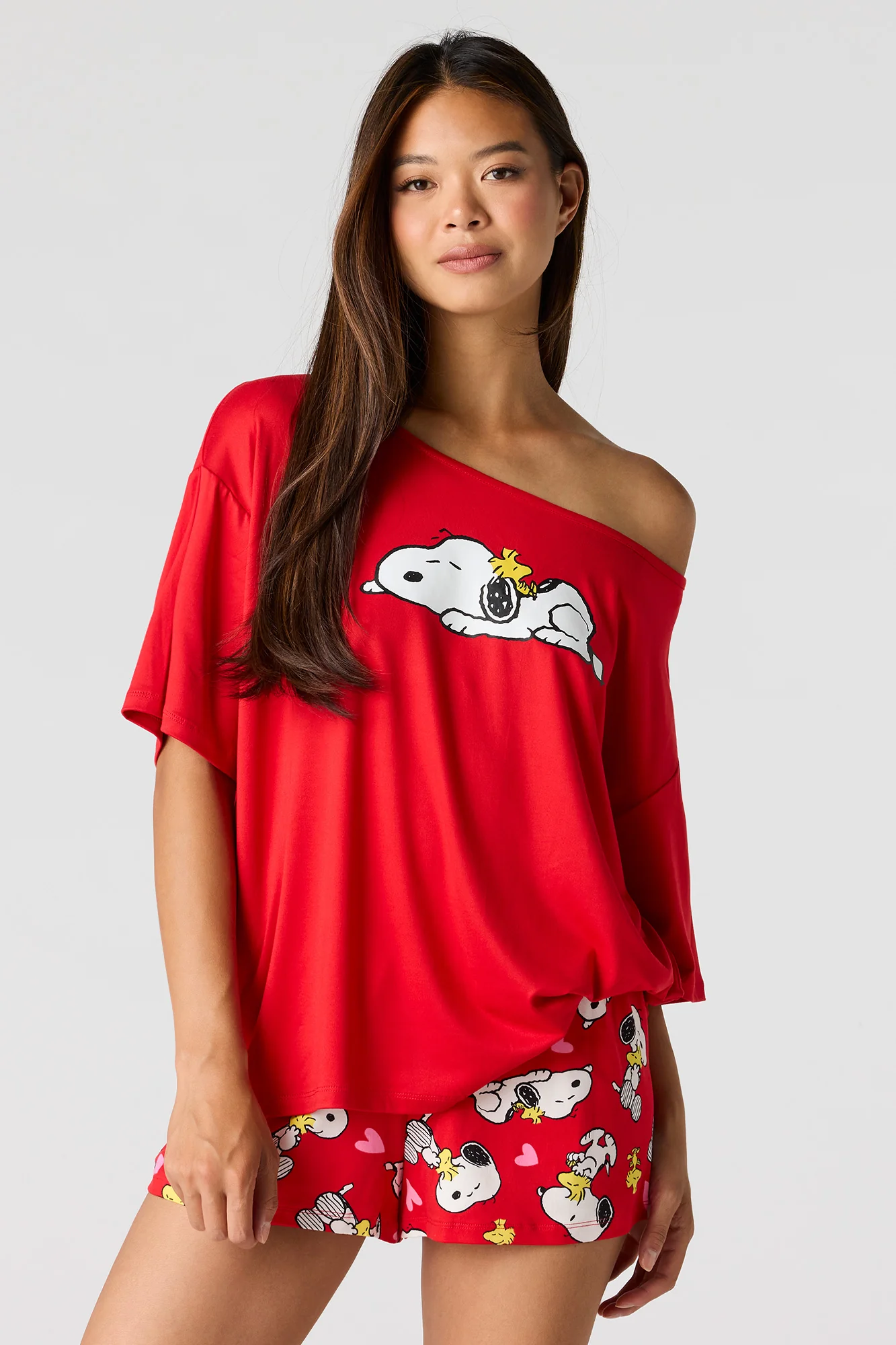 Peanuts Snoopy Off Shoulder Top & Short Pajama Set