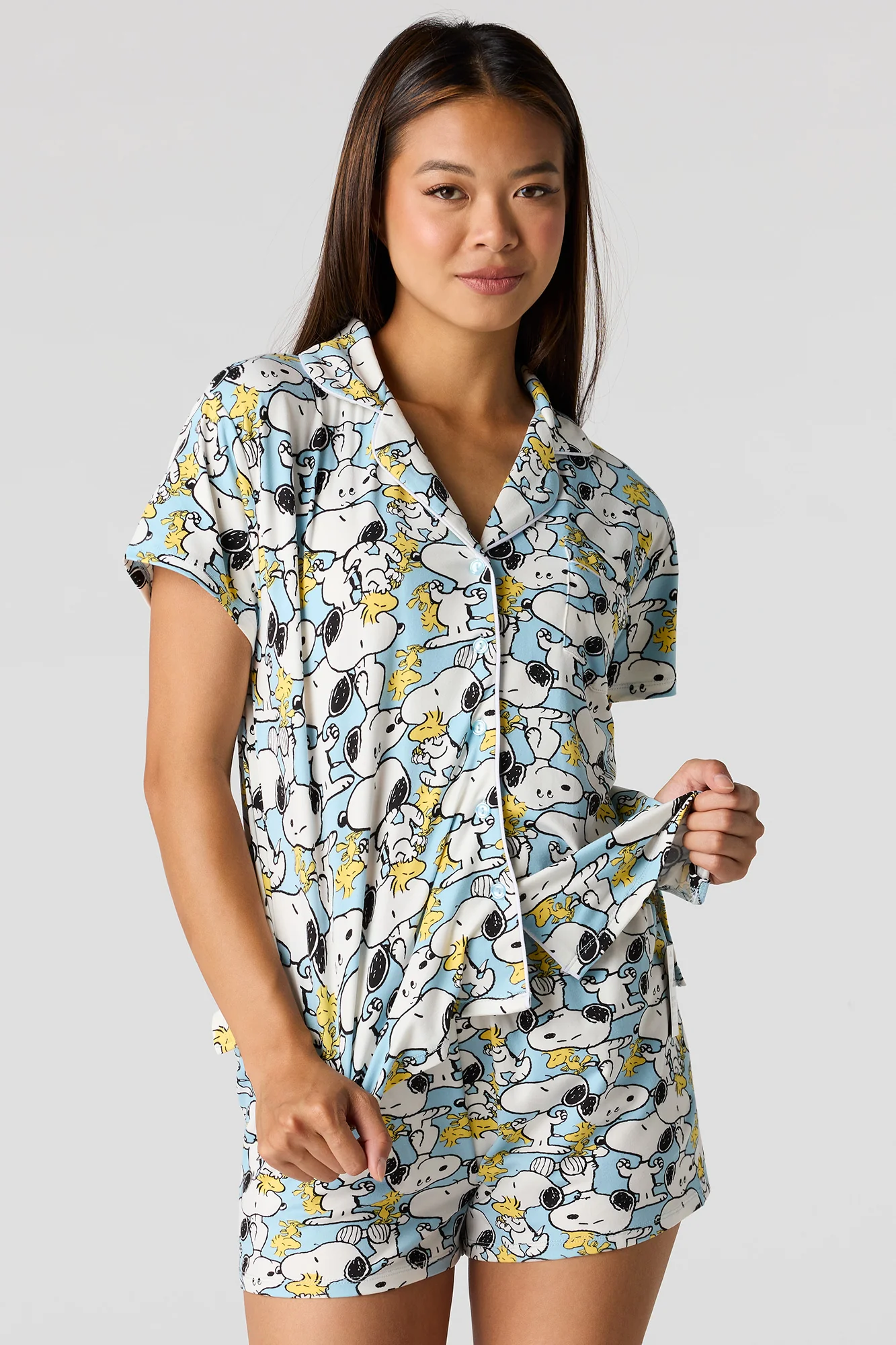Peanuts Snoopy Button Up Top & Short Pajama Set
