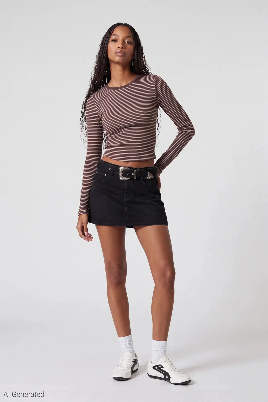 Denim Belted Mini Skirt