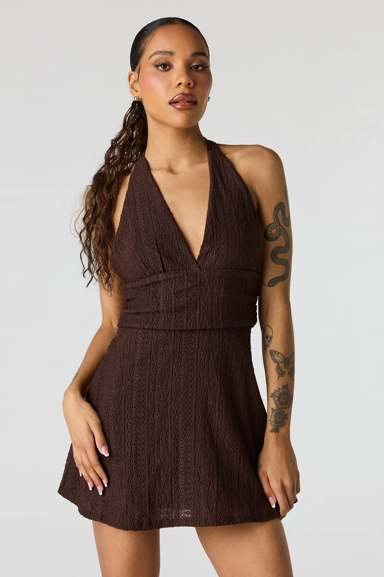 Textured Mini Halter Dress