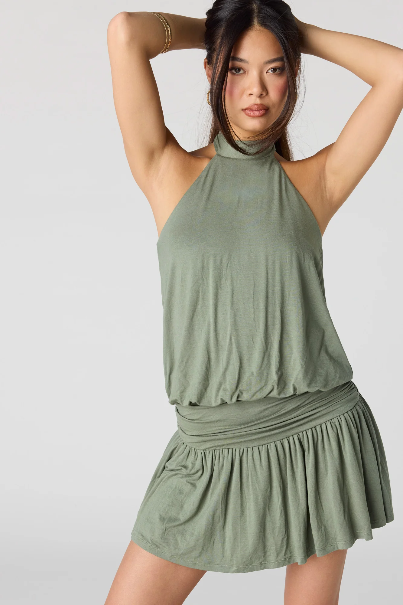 Draped Halter Mini Romper Dress