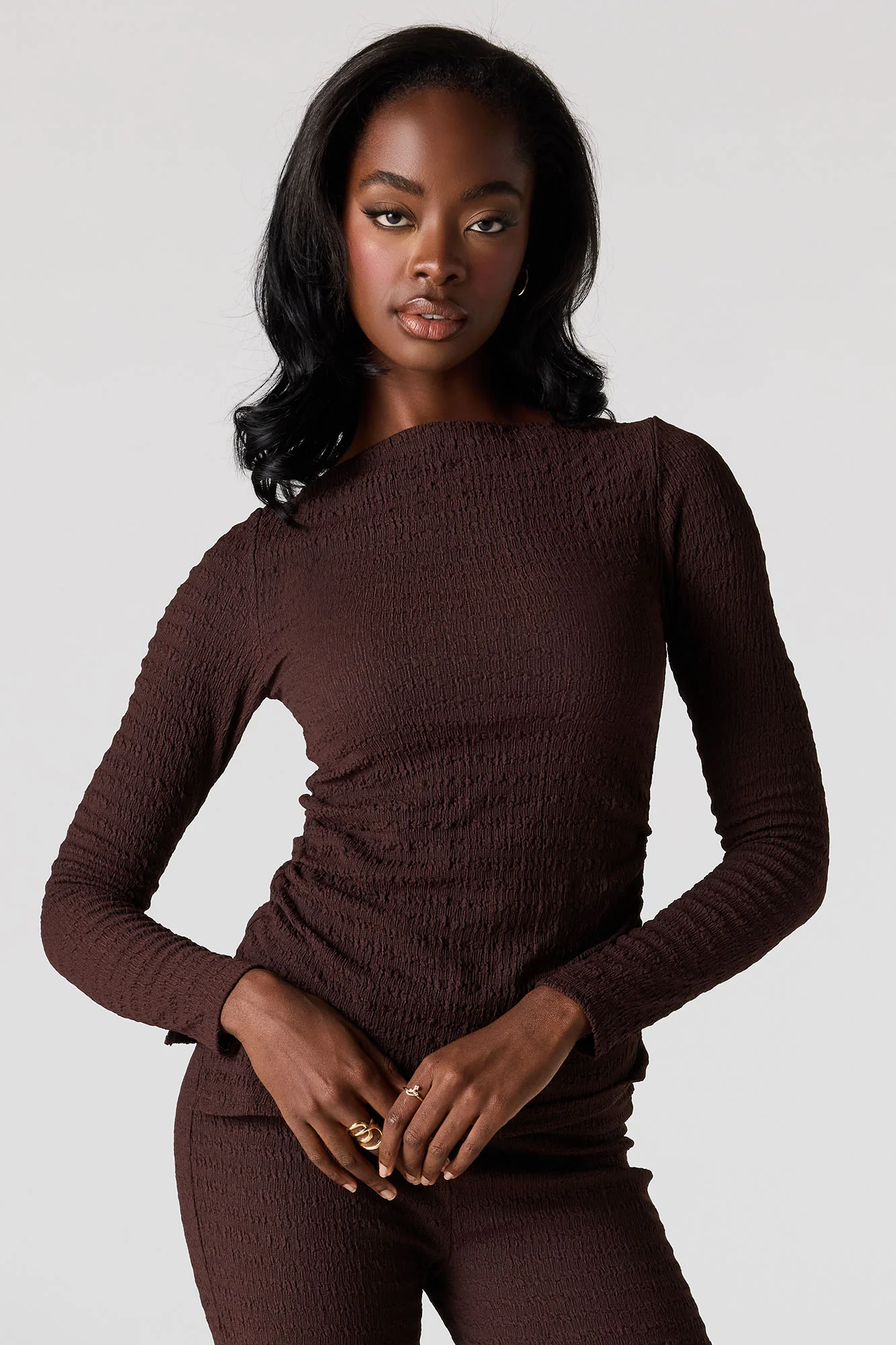 Textured Asymmetrical Long Sleeve Top