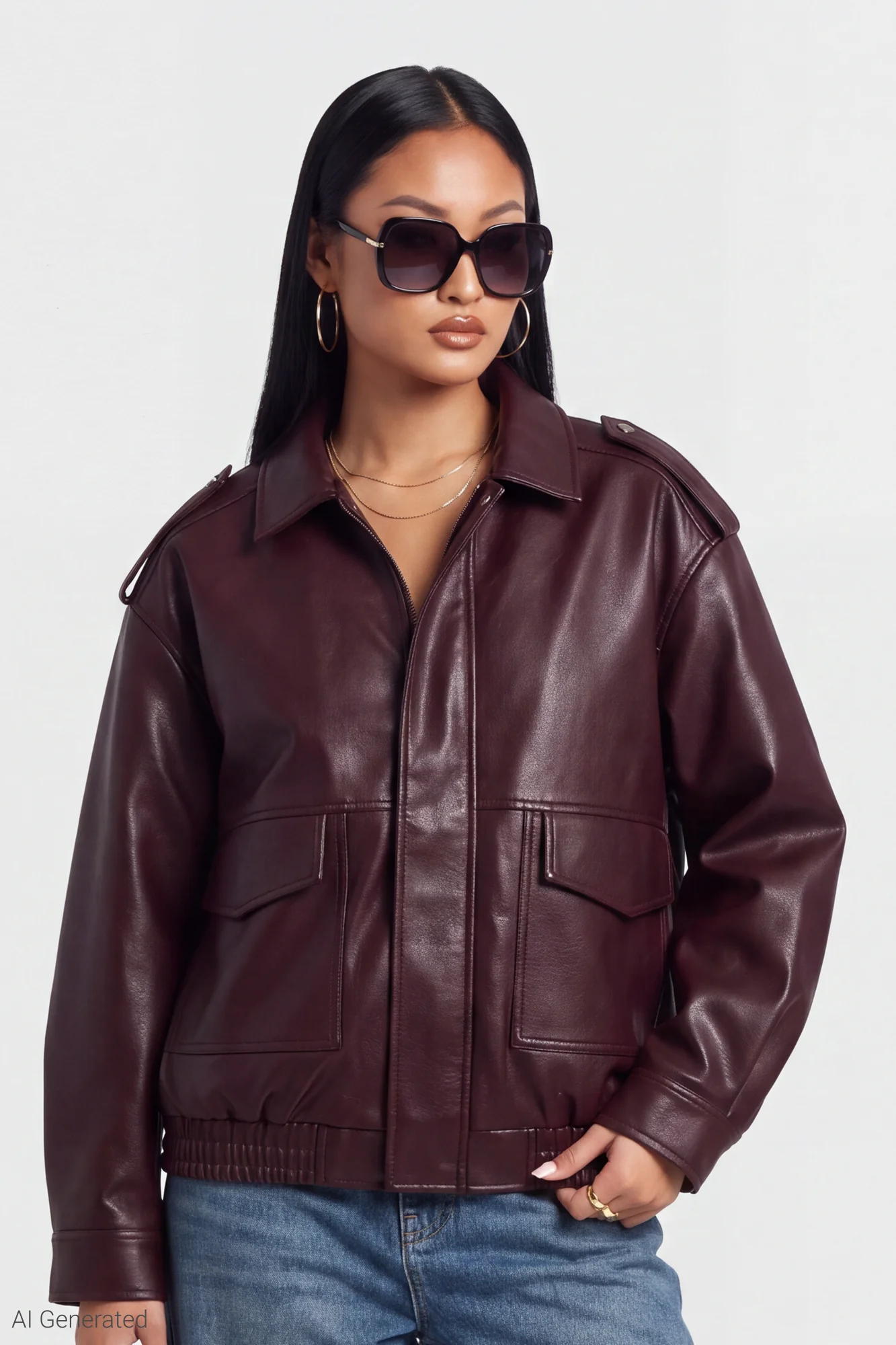Faux Leather Oversized Jacket