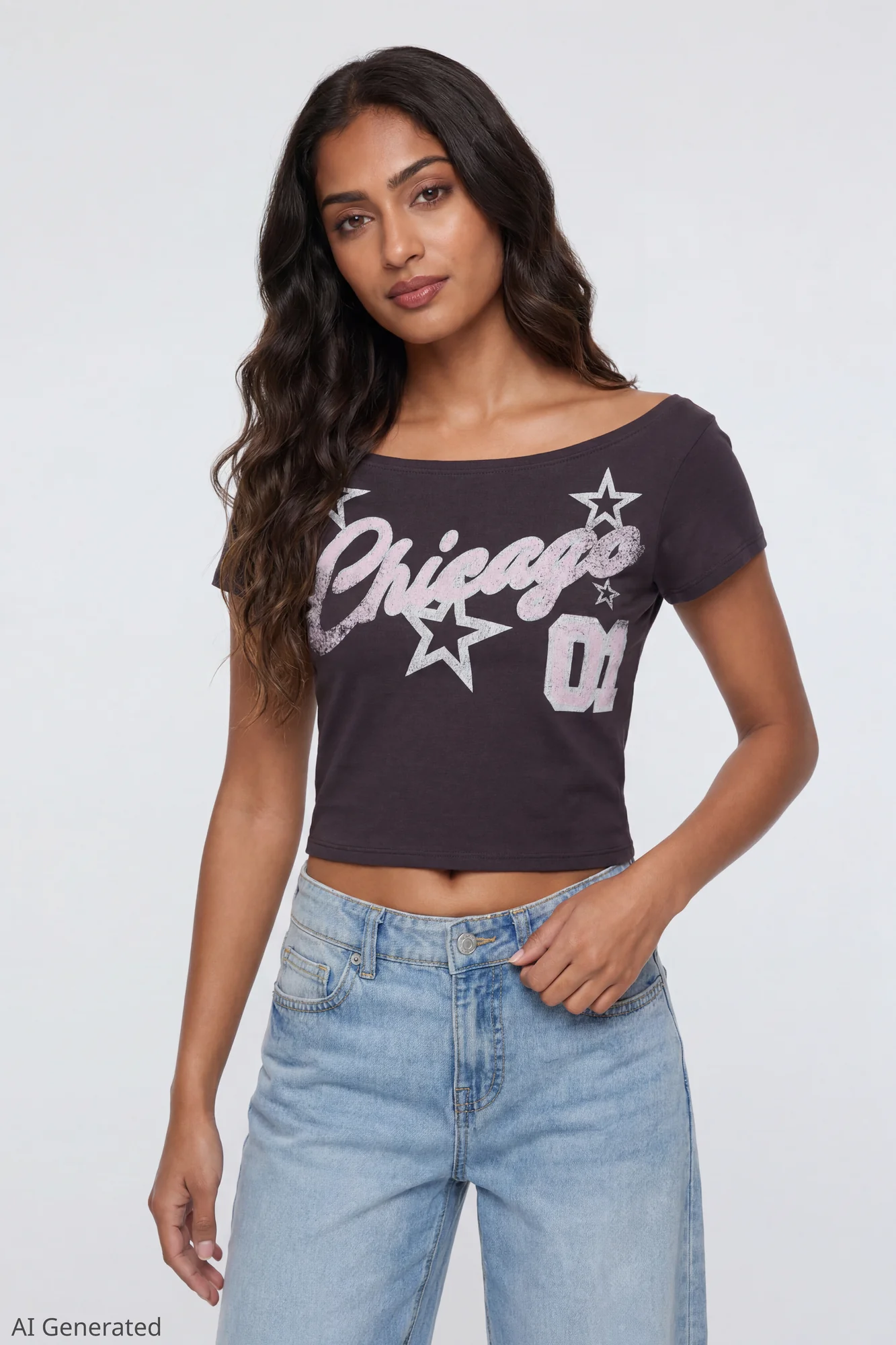 Off Shoulder Graphic T-Shirt