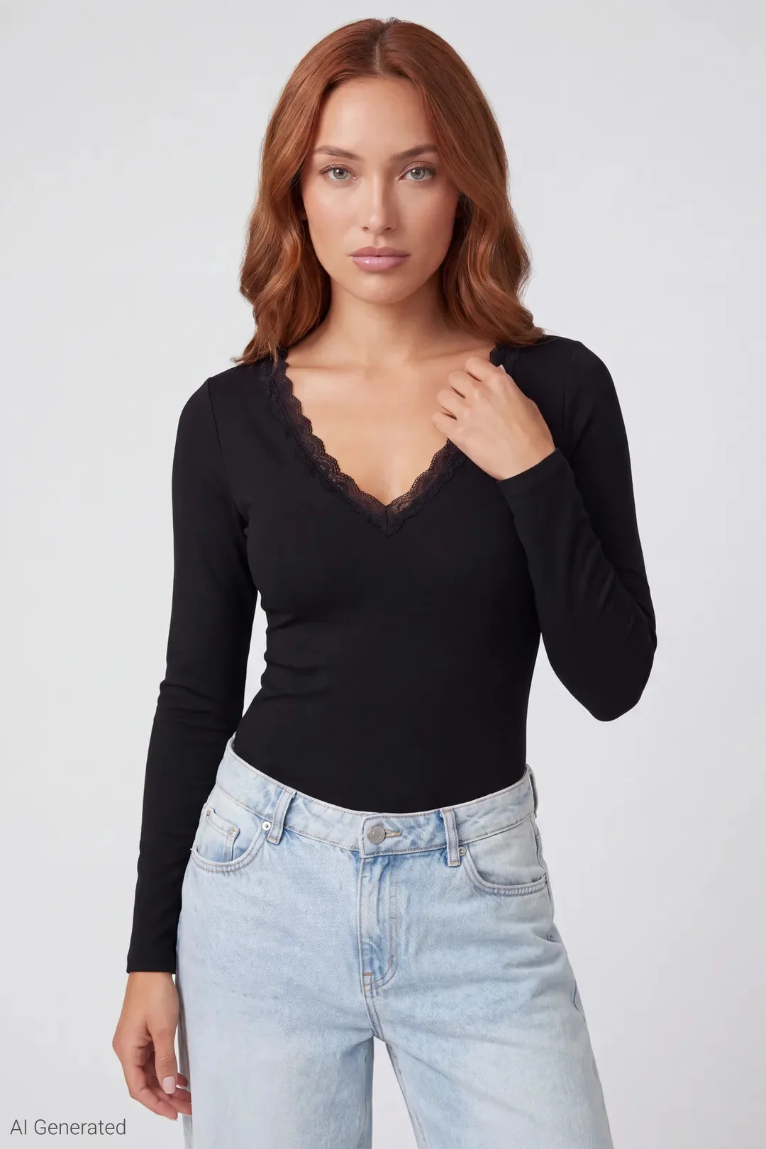 Contour V-Neck Lace Trim Bodysuit
