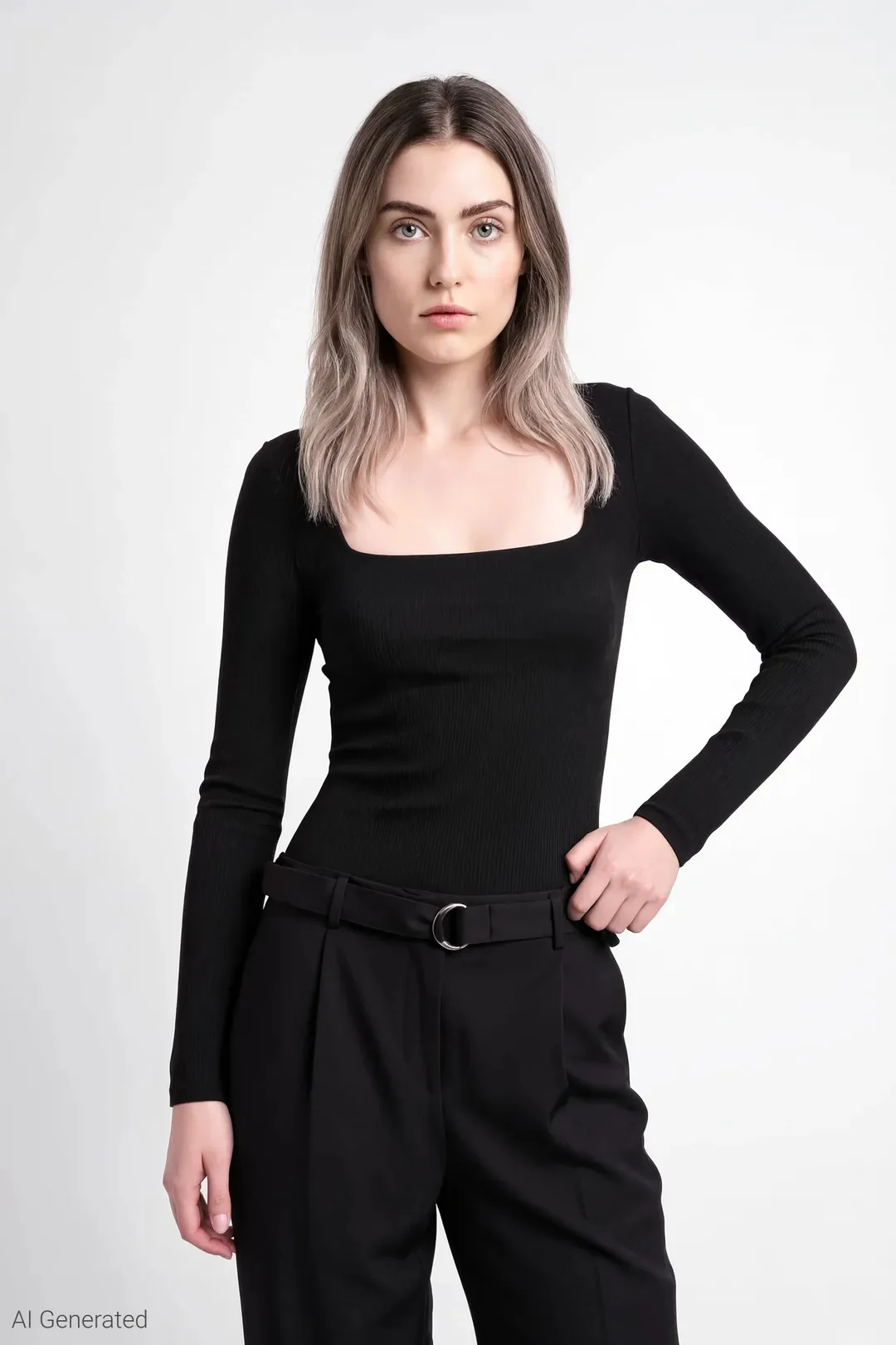 Contour Ribbed Square Neck Long Sleeve Bodysuit