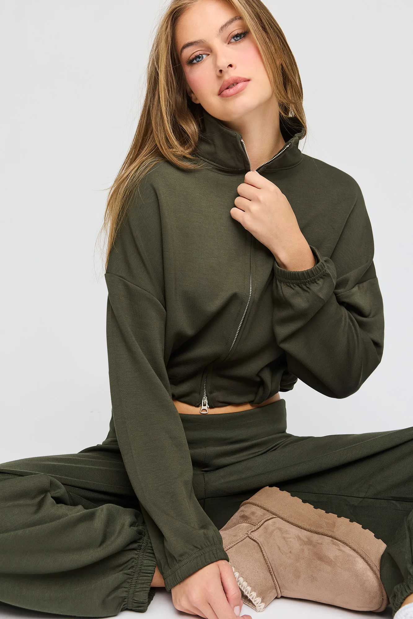 Bubble Hem Zip Sweatshirt